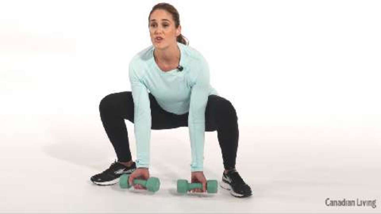 Sumo squat with biceps curl: Work your upper and lower body