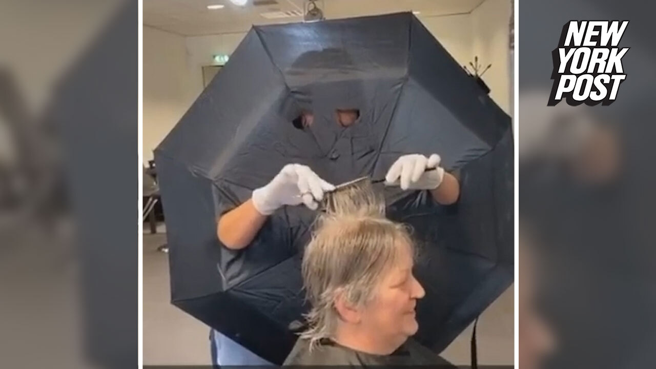 Hairdresser Makes Wacky Umbrella Shield To Block Coronavirus