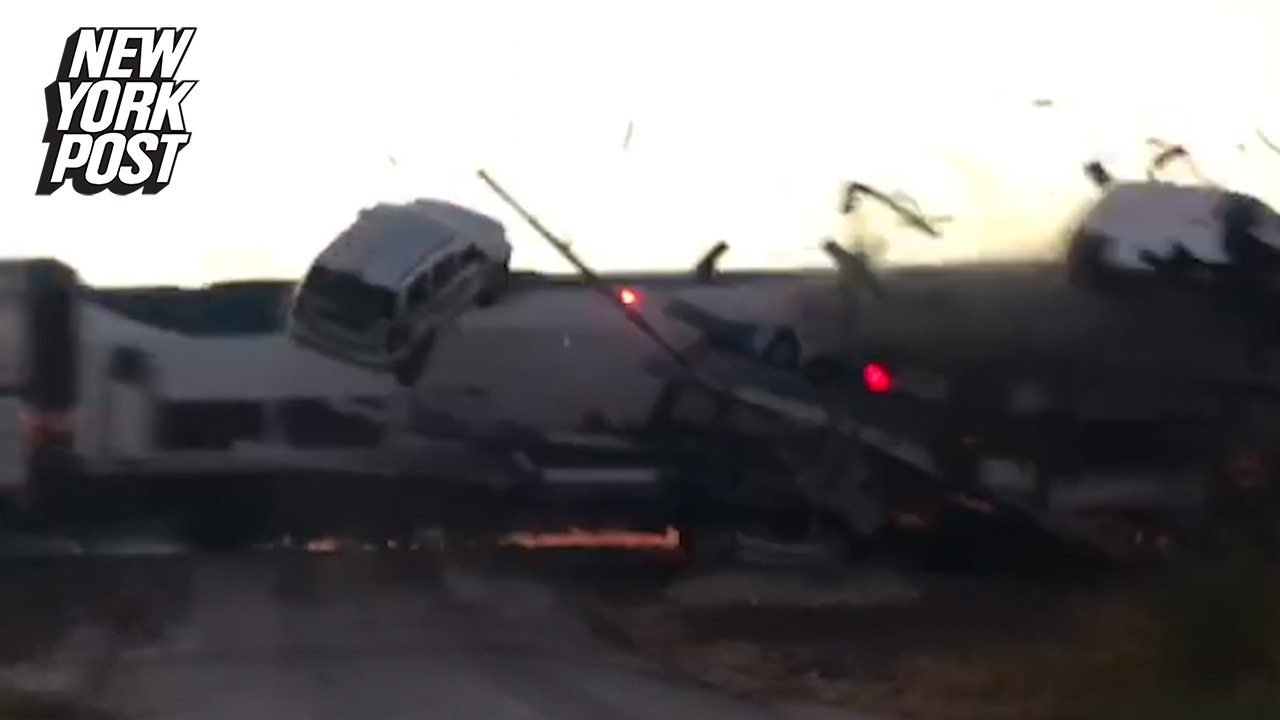 Train crash sends vehicles flying in Oklahoma
