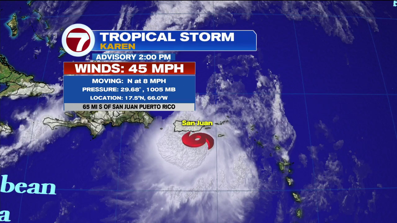 Tropical storms Karen and Jerry approaching Puerto Rico, Bermuda