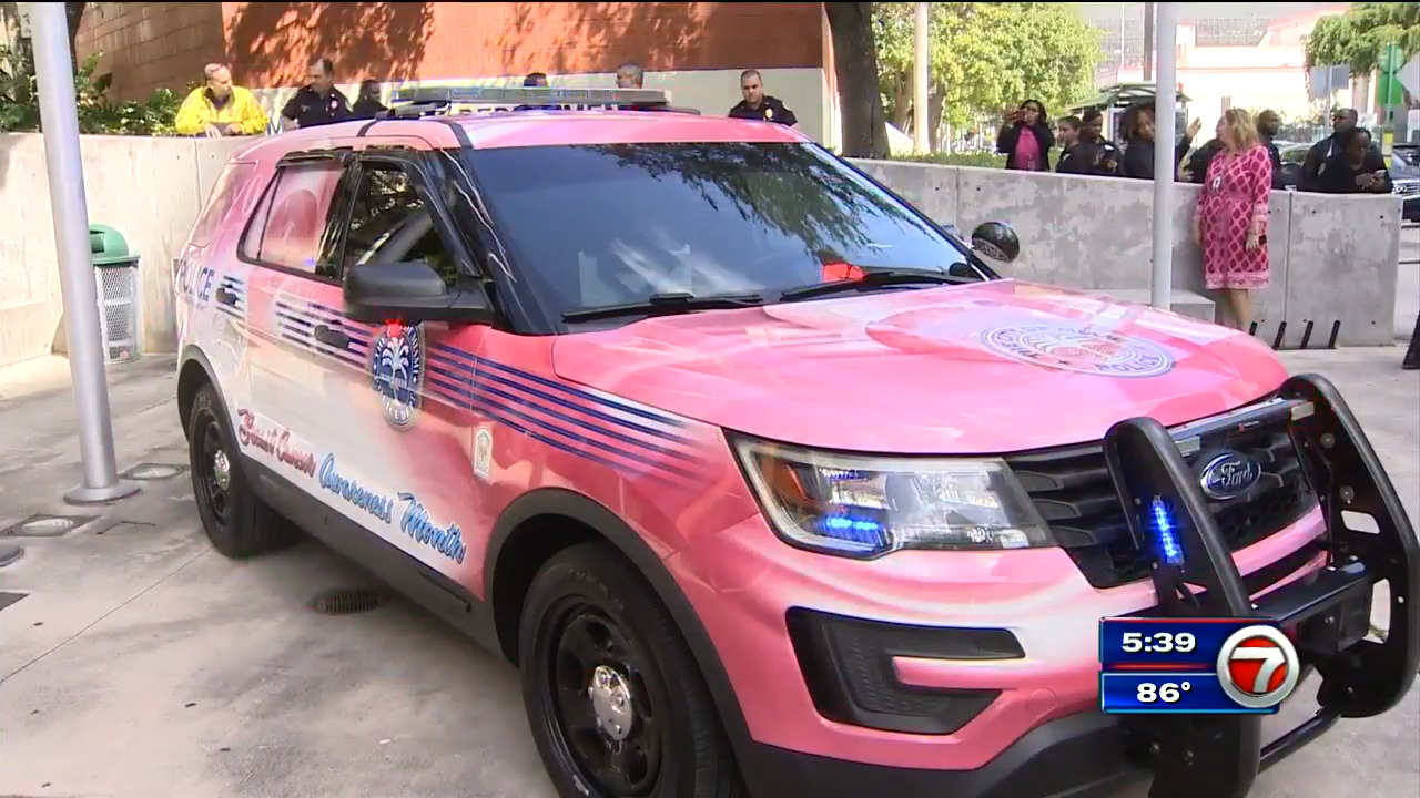 South Florida fire crews and police sport pink vehicles in honor