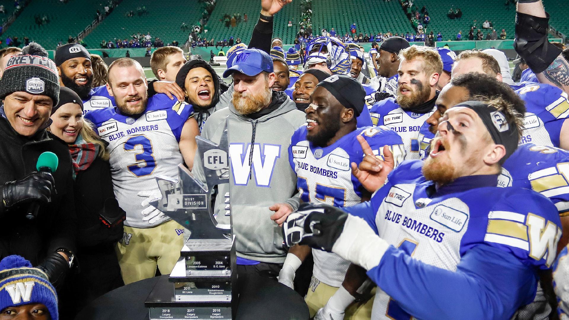 Western Final  Blue Bombers presented with the West Division Trophy -  Winnipeg Blue Bombers