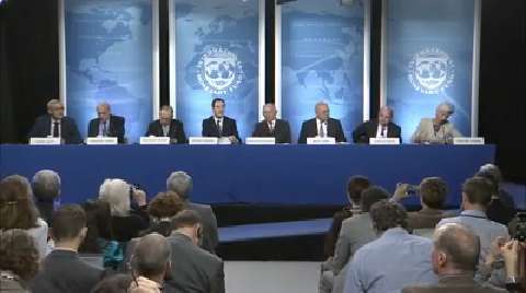 French: Press Conference of the G5 Ministers of Finance and the Secretary General of the OECD and Managing Director of the IMF