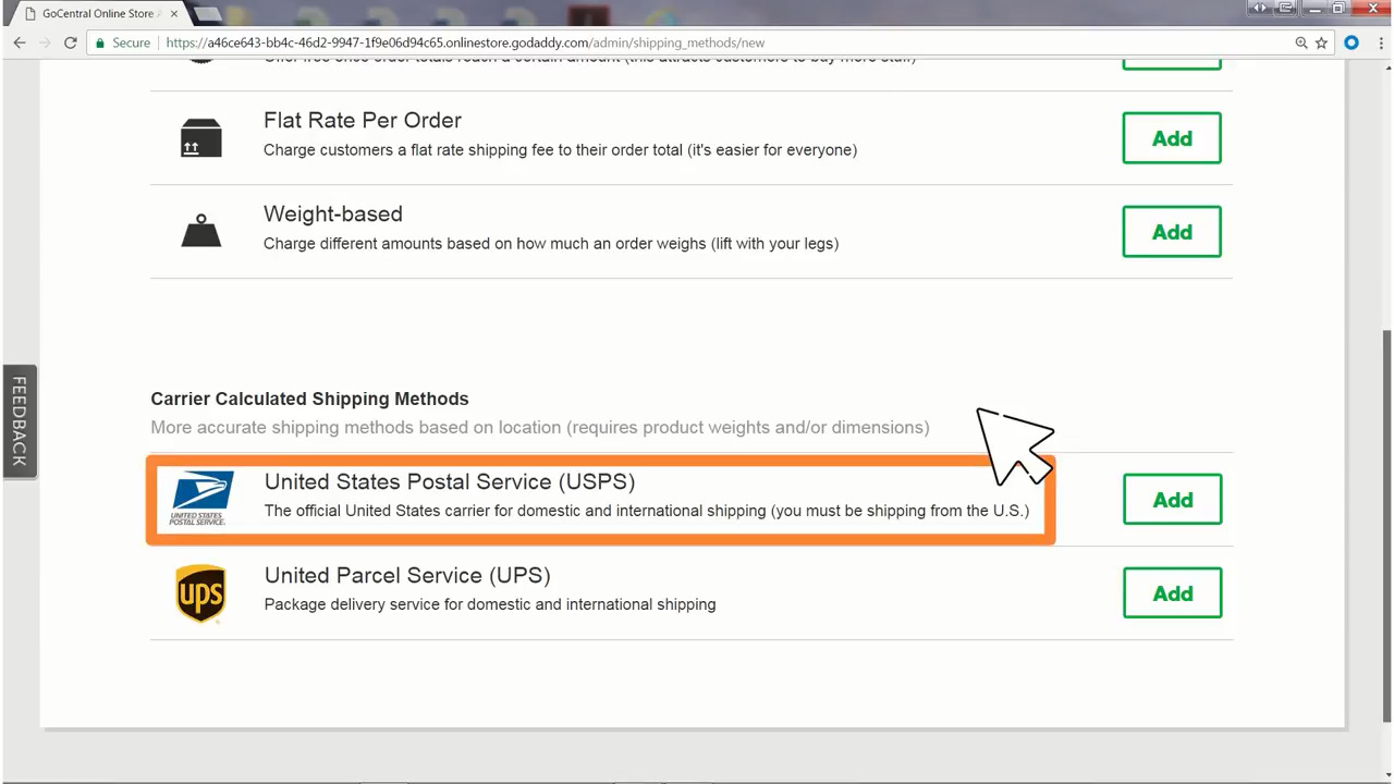 How to set up shipping for GoDaddy site Builder Online Store