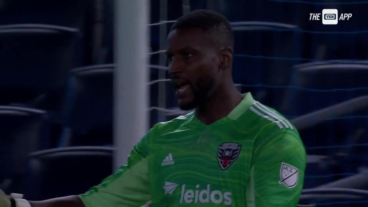 Alexander Callens (6) of NYCFC scored goal with header shot during MLS  regular season game against New England Revolution at Yankee stadium. Game  was played without fans because of COVID-19 pandemic precaution.