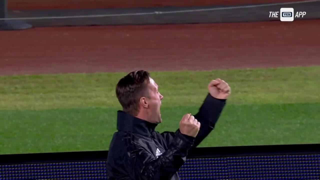 Alexander Callens (6) of NYCFC scored goal with header shot during MLS  regular season game against New England Revolution at Yankee stadium. Game  was played without fans because of COVID-19 pandemic precaution.