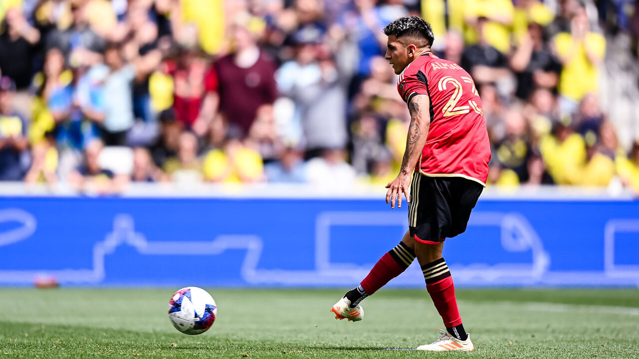 ATLANTA, GA – APRIL 23: Atlanta midfielder Thiago Almada (23) during the US  Open Cup match between Memphis 901 FC and Atlanta United FC on April 26th,  2023 at Fifth Third Bank