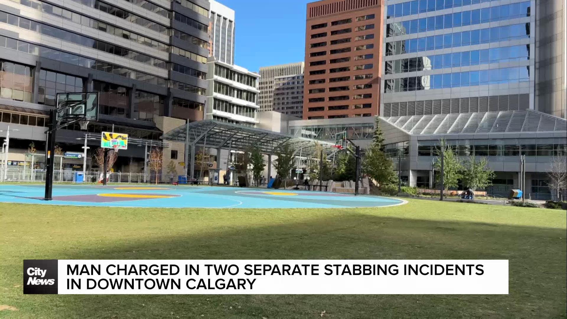 Man charged in two random stabbings in downtown Calgary: police