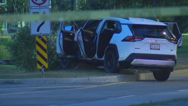 Vehicle hit by gunfire crashes into tree, driver whereabouts unknown: police
