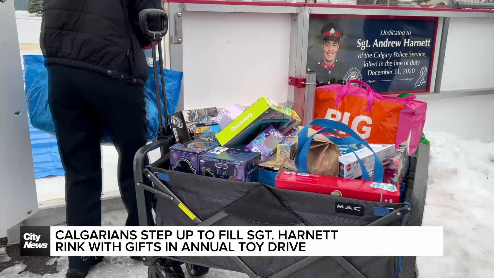 Calgarians step up to fill Sgt. Andrew Harnett Rink with gifts in annual toy drive