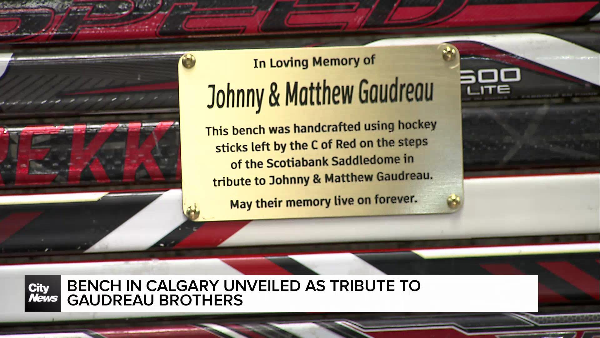 Bench in Calgary unveiled as tribute to Gaudreau brothers