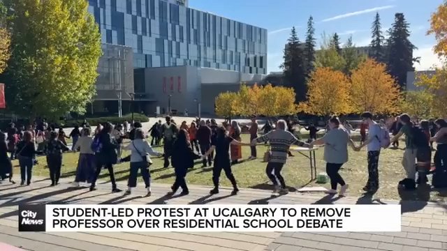 Protest at University of Calgary to remove professor over residential school debate