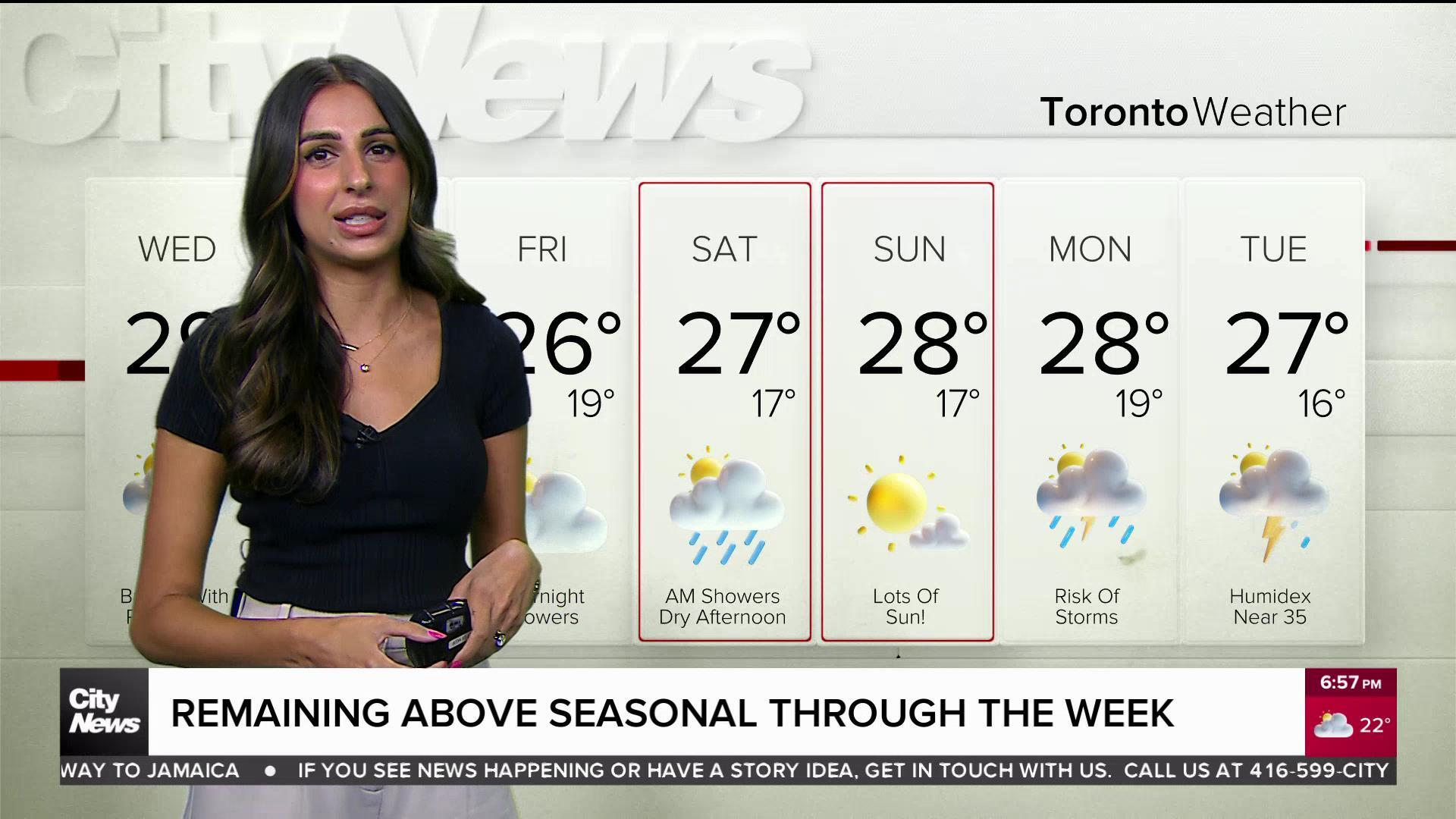 Above seasonal temperatures in the GTA for the week