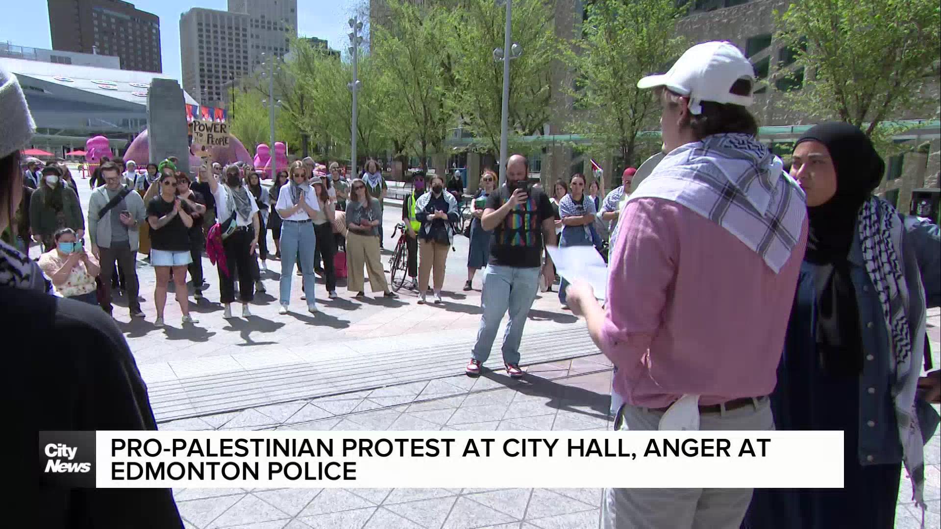 Pro-Palestinian protest against Edmonton police at City Hall