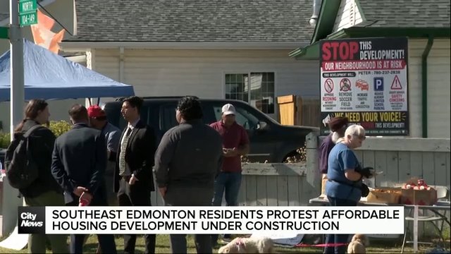 Southeast Edmonton residents protest affordable housing development under construction