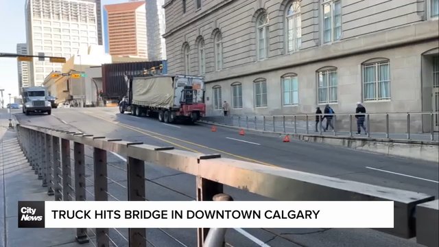 Truck hits bridge in downtown Calgary