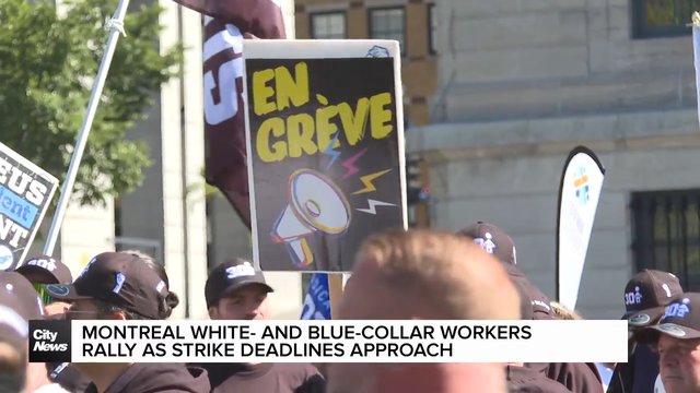 Montreal white- and blue-collar workers rally as labour disputes loom