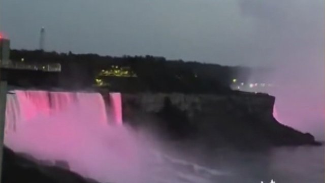 Niagara Falls lit up in pink to honour Dolly Parton