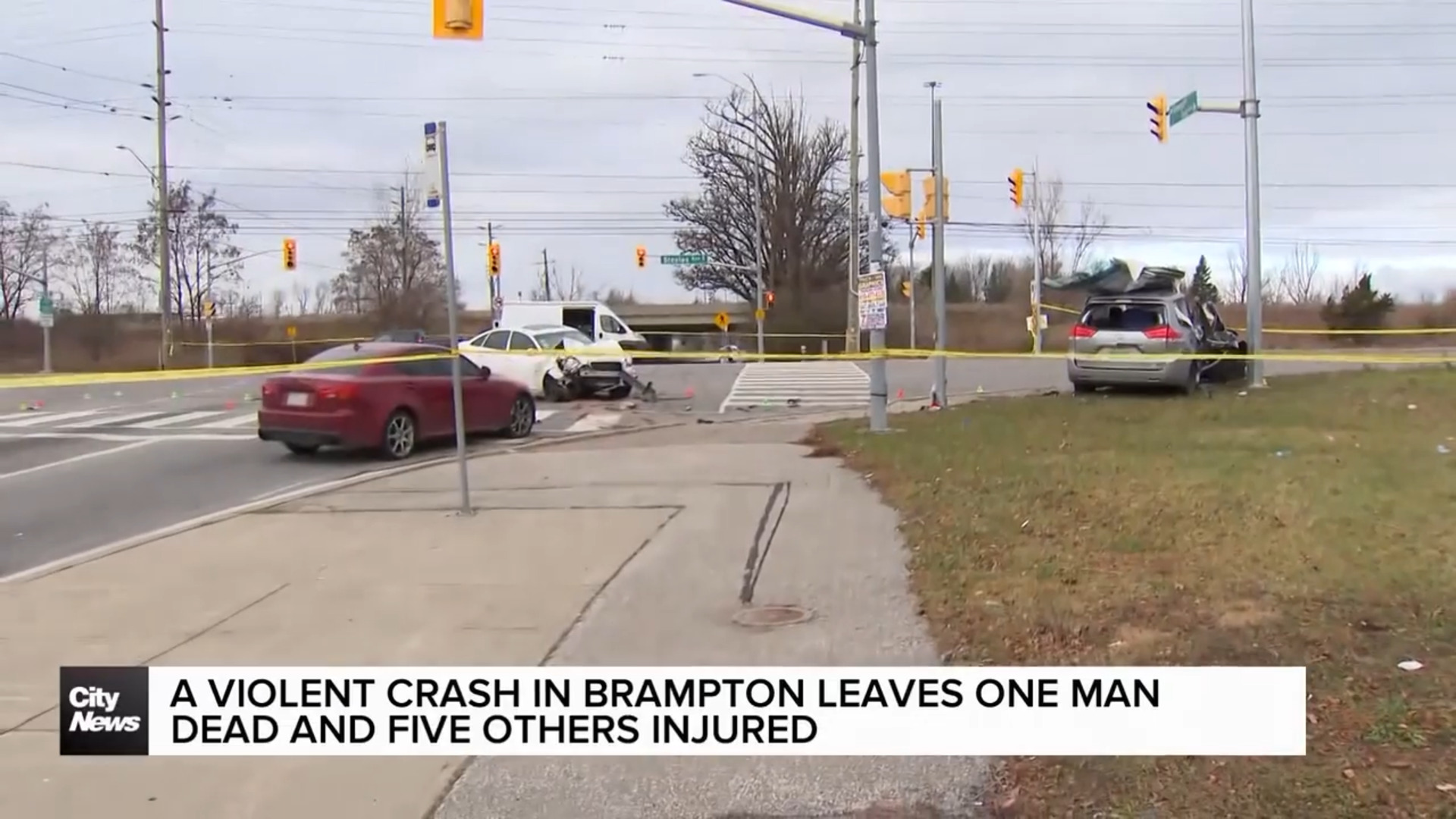 1 dead, 5 injured after 'violent' two-car collision in Brampton