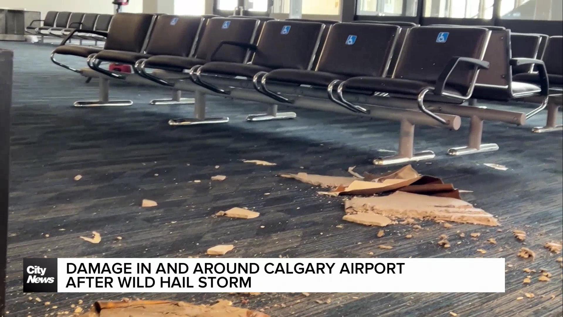 Damage in and around Calgary Airport after wild hail storm