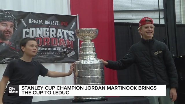Stanley Cup Champion Jordan Martinook brings the cup to Leduc