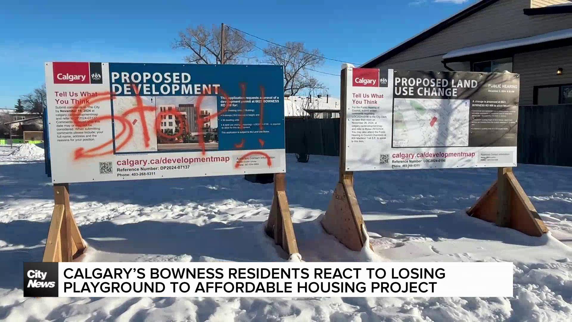 Calgary’s Bowness residents react to losing playground to affordable housing project