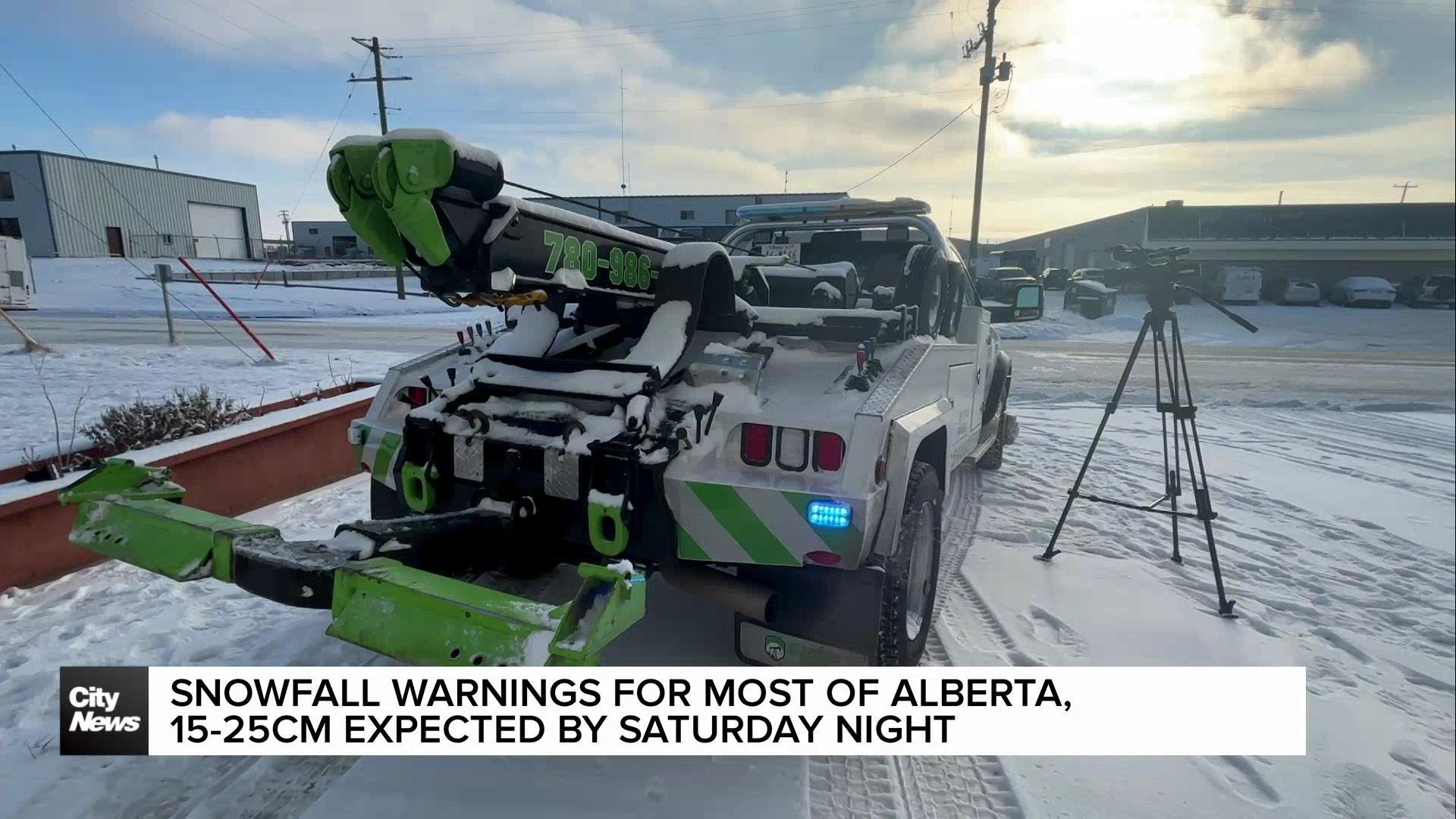 "Move over, slow down" Tow truck driver advice as snow blankets Alberta