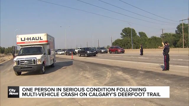 One person in serious condition following multi-vehicle collision on Calgary's Deerfoot Trail
