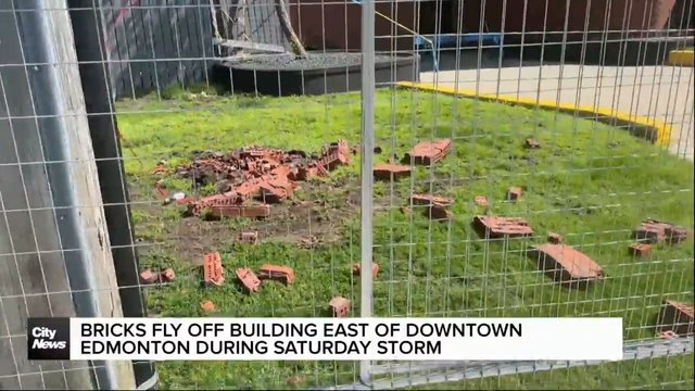 Bricks fly off apartment building east of downtown Edmonton