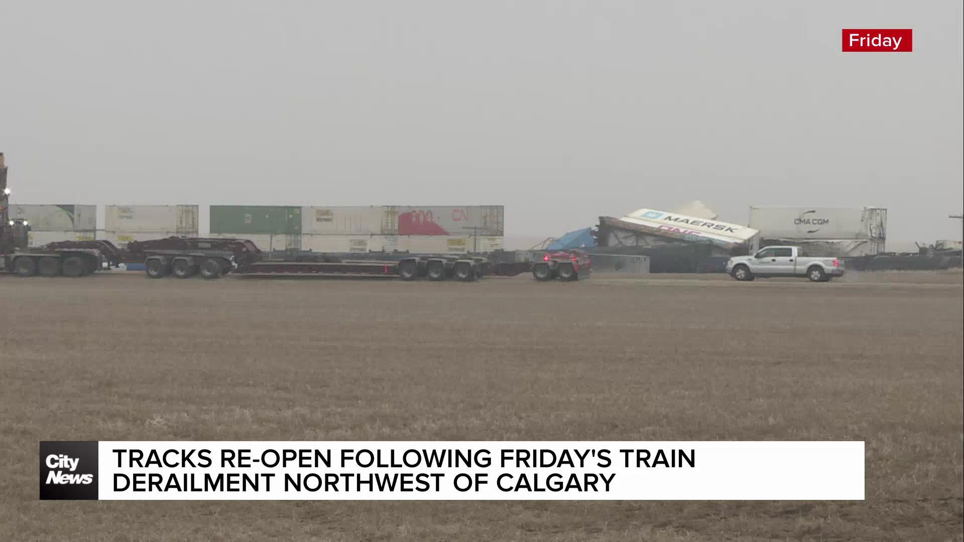 Tracks re-open following train derailment NW of Calgary