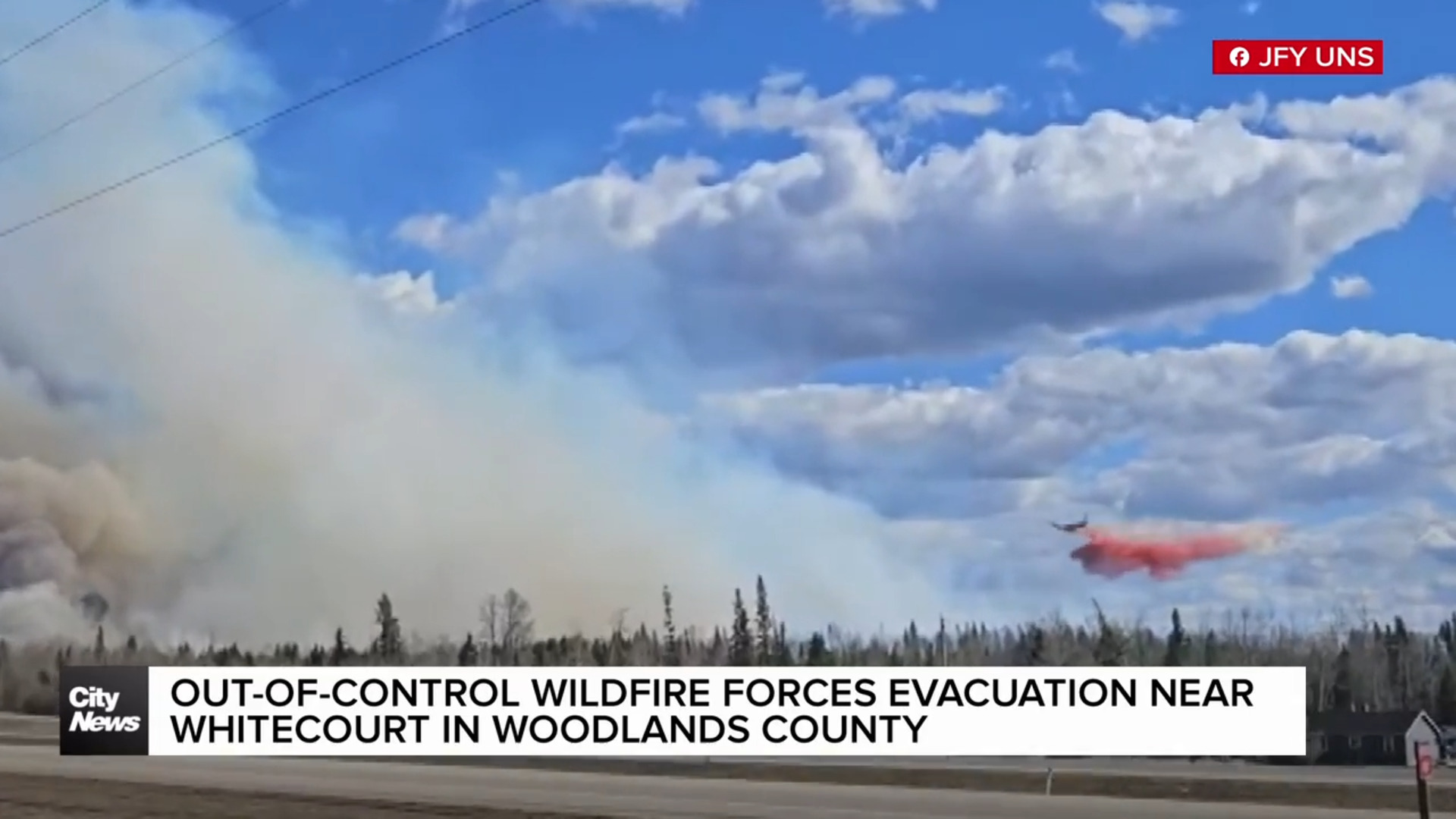 Out-of-control wildfire forces evacuation near Whitecourt in Woodlands County