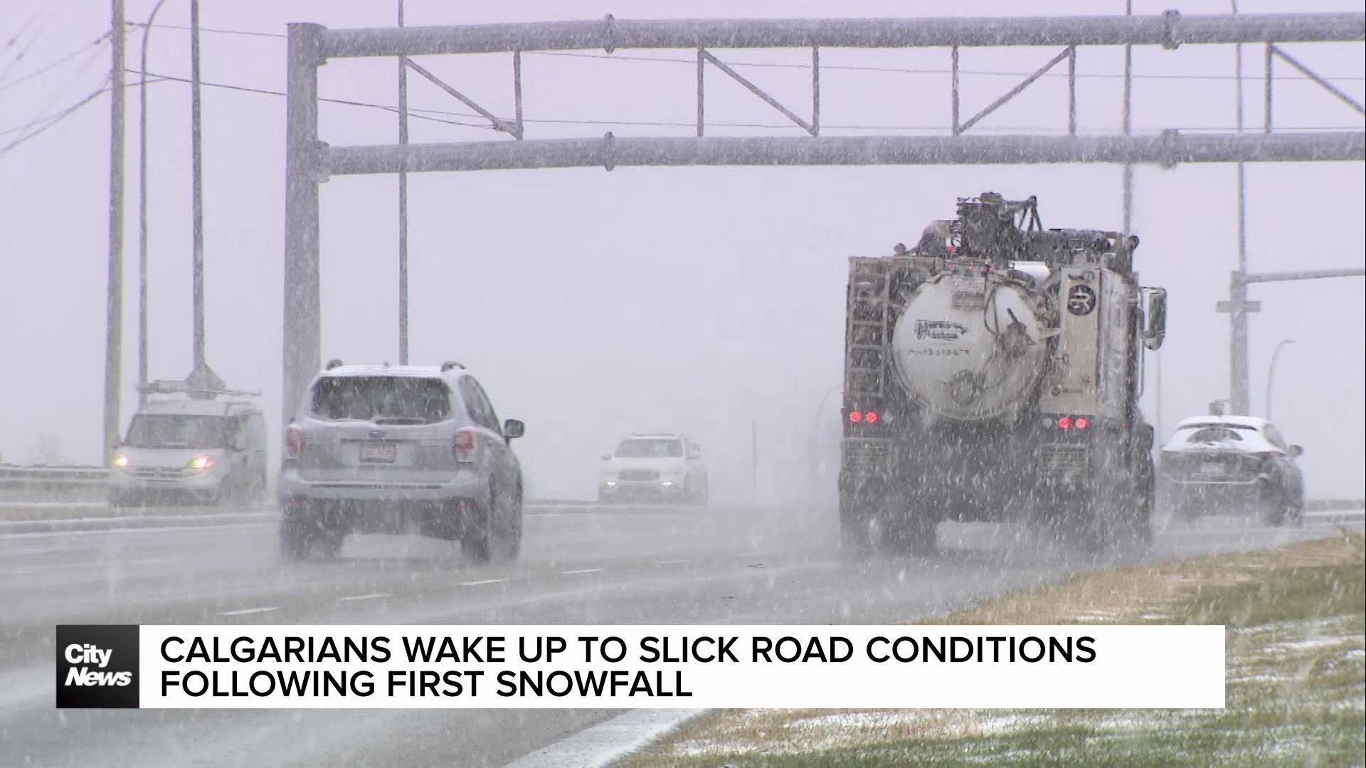 Calgarians wake up to slick road conditions following first snowfall