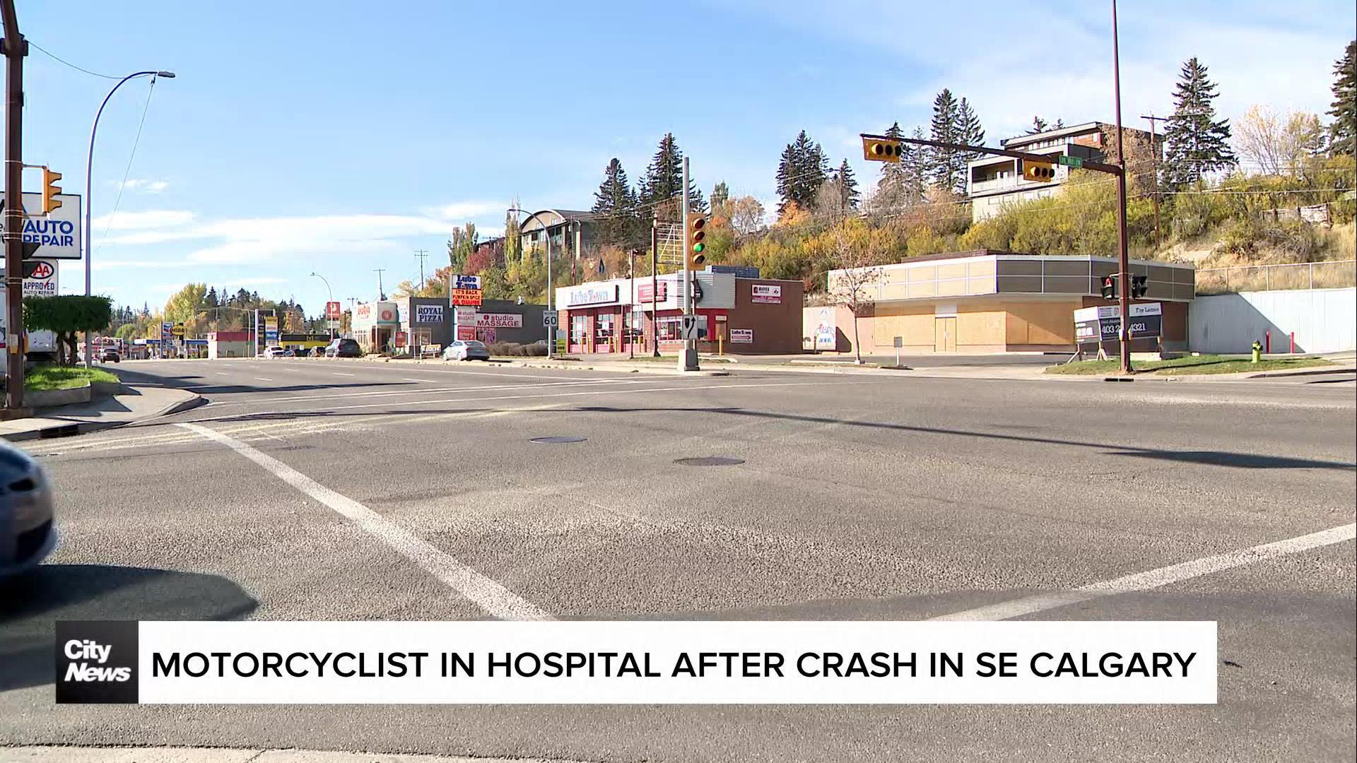 Motorcyclist in hospital after 2-vehicle crash in SE Calgary