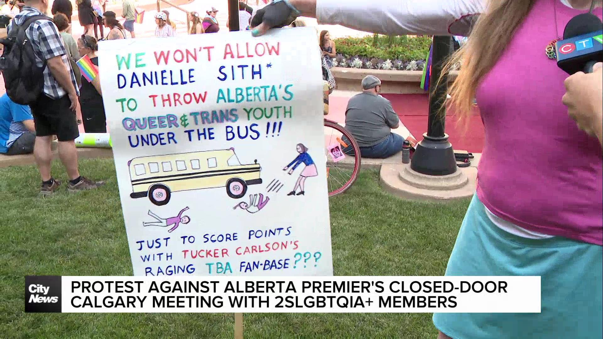 Protest against Alberta Premier's closed-door meeting with 2SLGBTQIA+ community