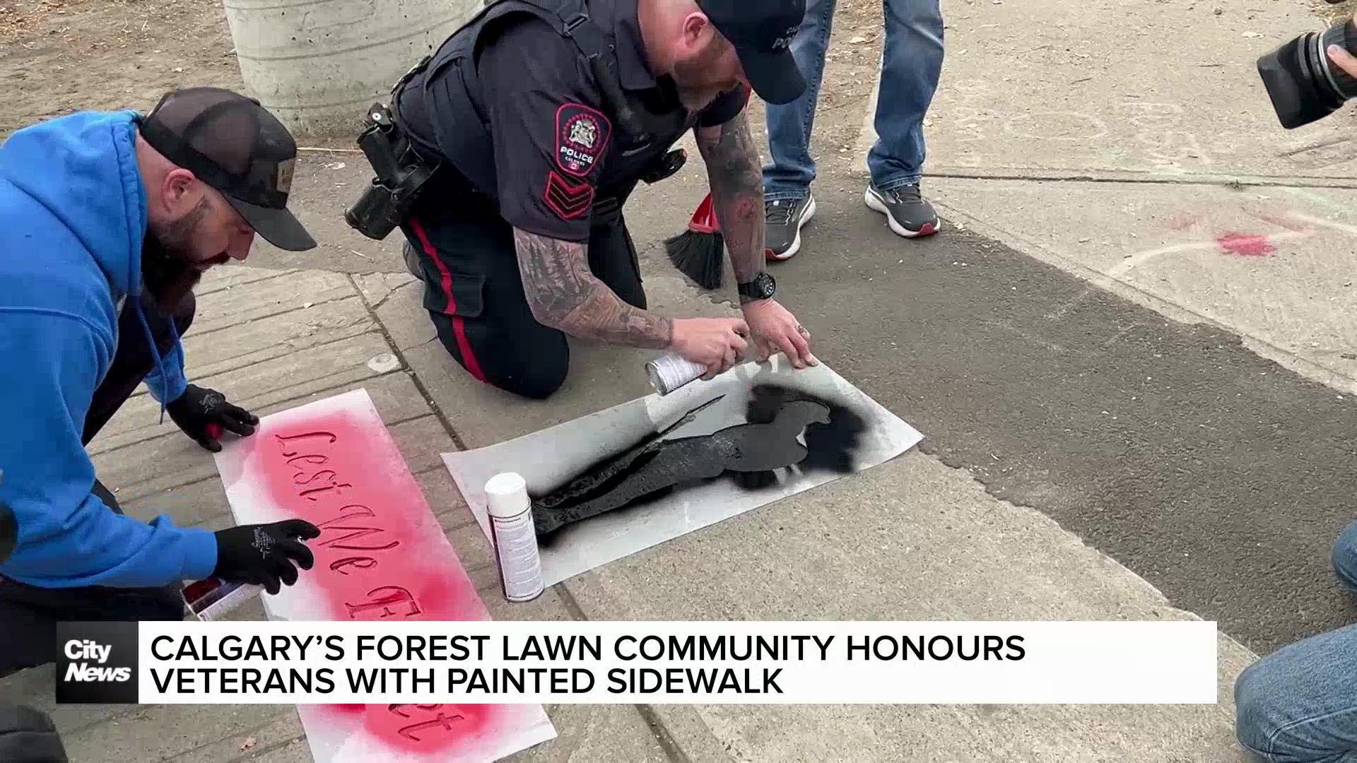 Calgary’s Forest Lawn community honours veterans with painted sidewalk