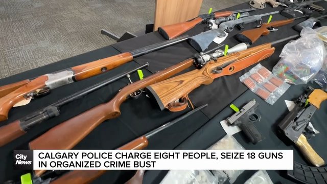 Calgary police charge eight, seize 18 guns in organized crime bust