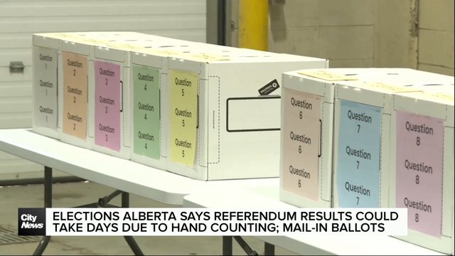 Elections Alberta says referendum results could take days due to hand counting; mail-in ballots