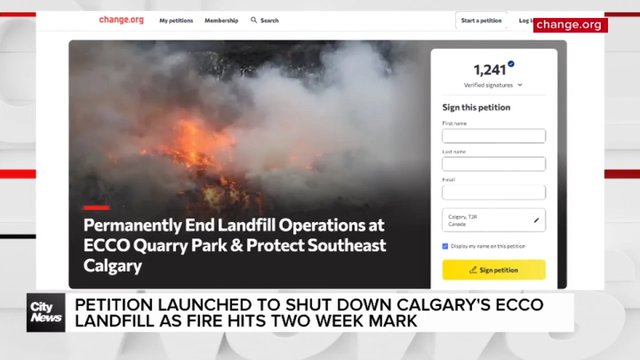 Petition launched to shut down Calgary’s ECCO landfill as fire hits two week mark