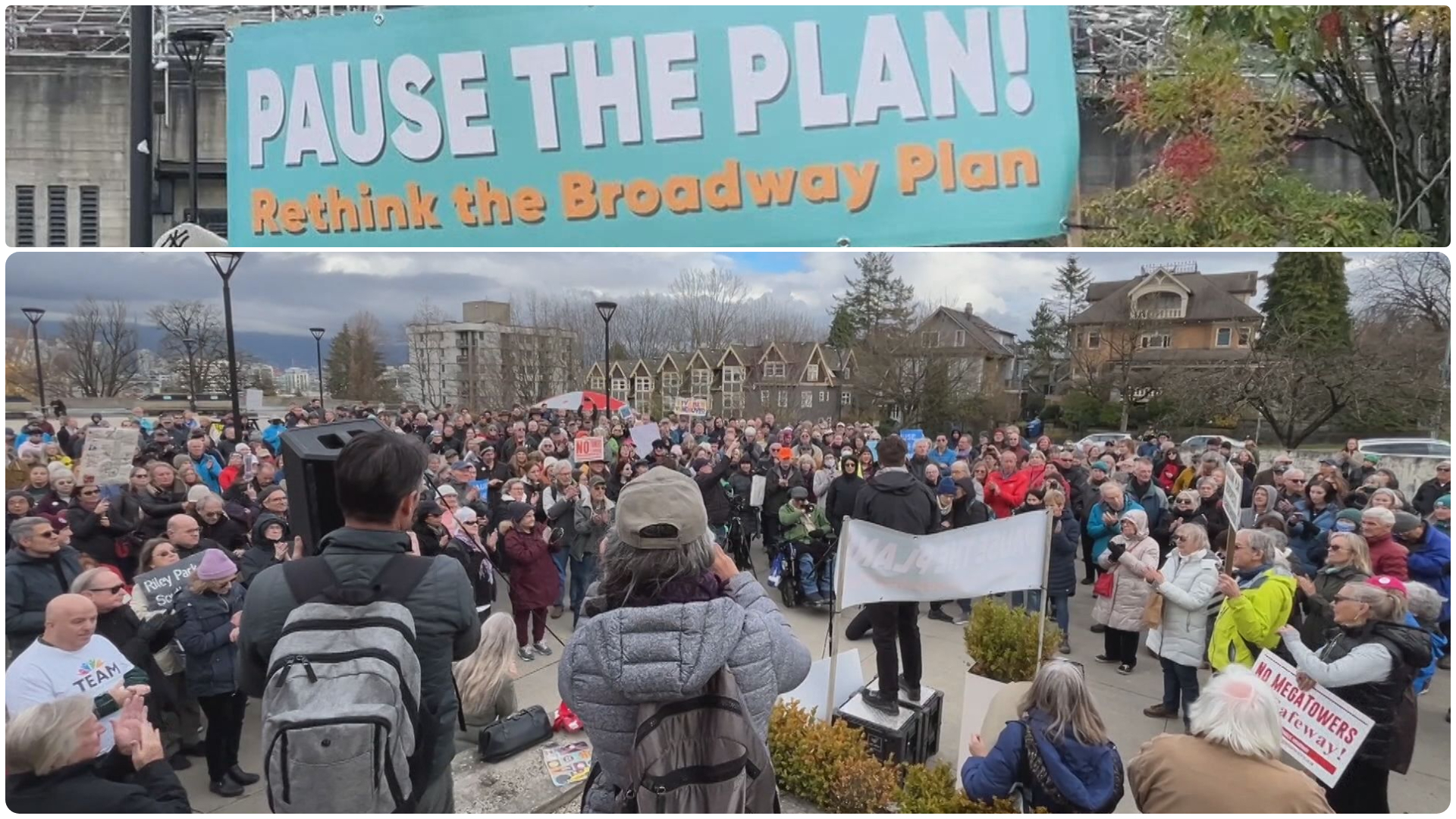 Large rally outside of Vancouver City Hall in protest of the current Broadway Plan