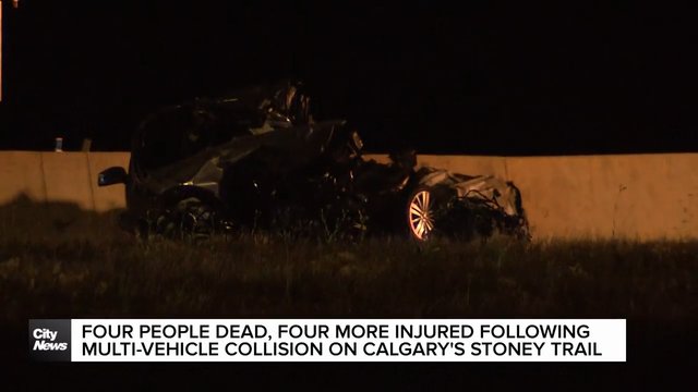 Four people dead, four more injured following multi-vehicle collision on Calgary's Stoney Trail