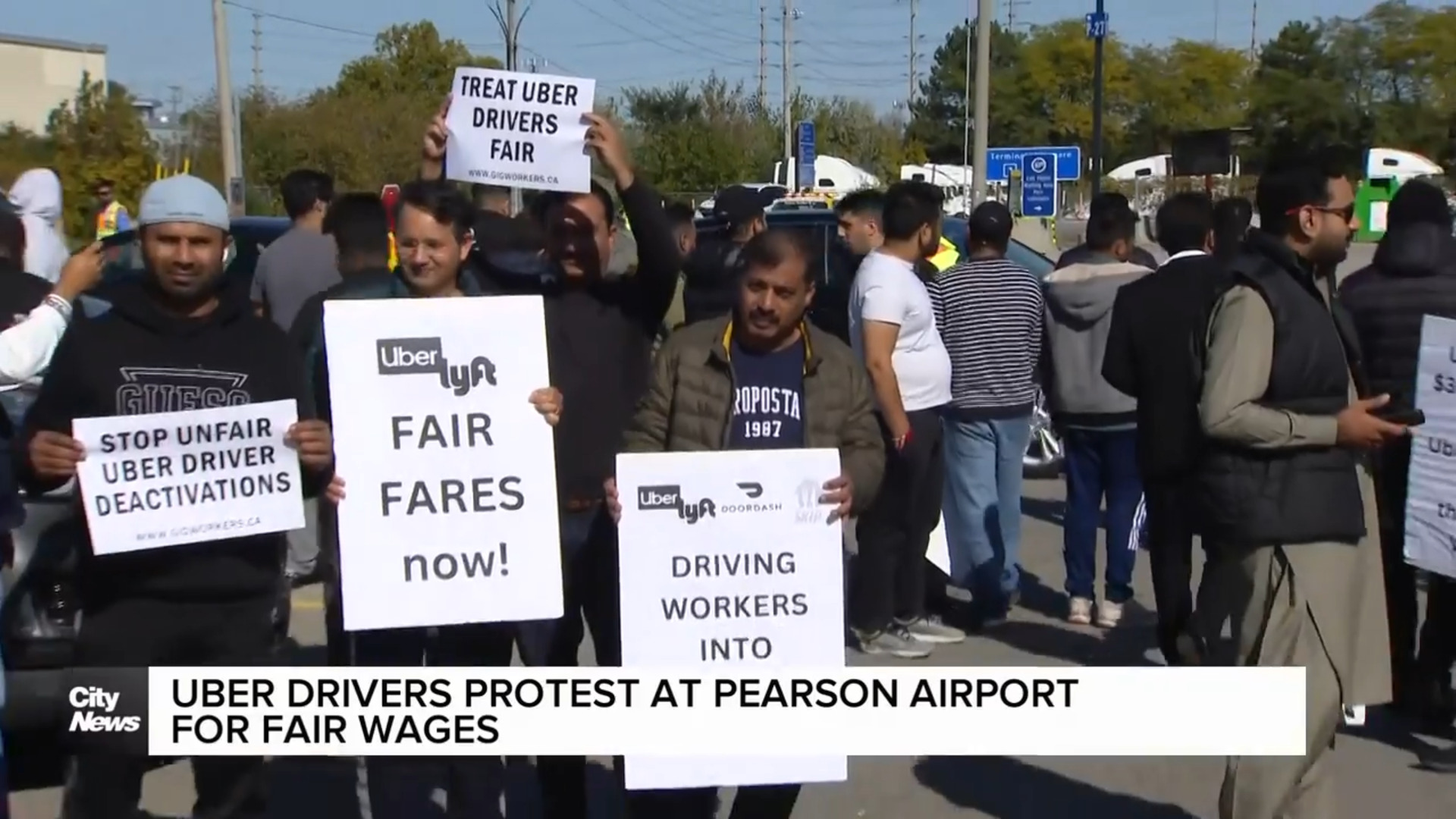 Uber drivers protest at Toronto Pearson Airport