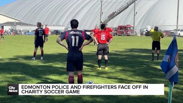 Edmonton Police and Firefighters face off in charity soccer game