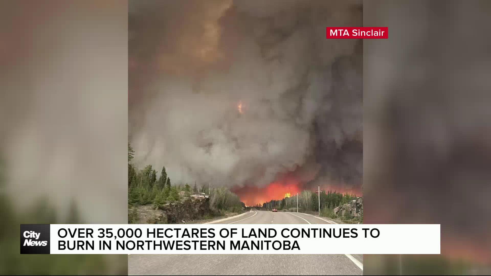 Tens of thousand of hectares continues to burn near Flin Flon, pushing smoke across Manitoba