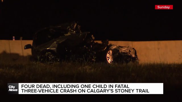 Four dead in fatal three-vehicle crash on Calgary's Stoney Trail