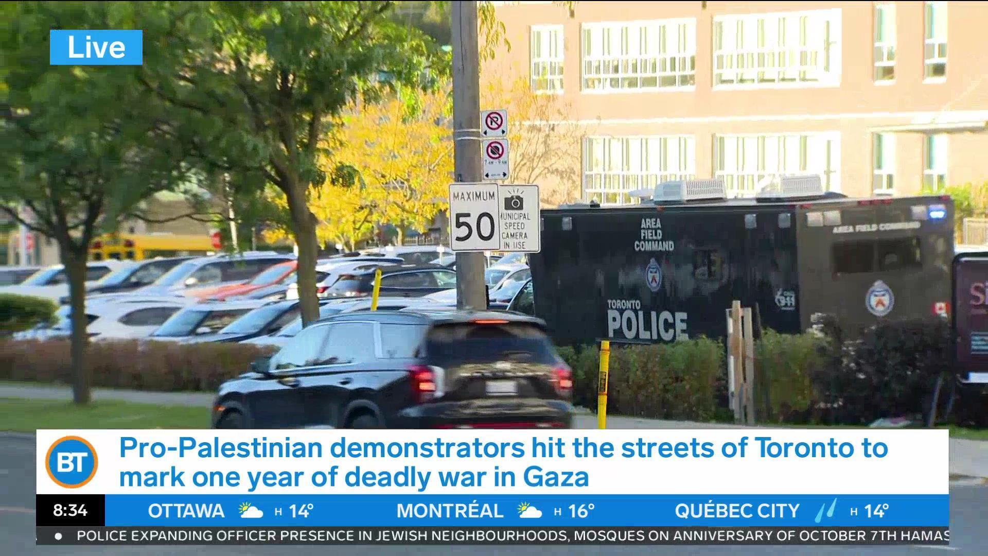 Demonstrators hit Toronto streets to mark 1 year of deadly war in Gaza