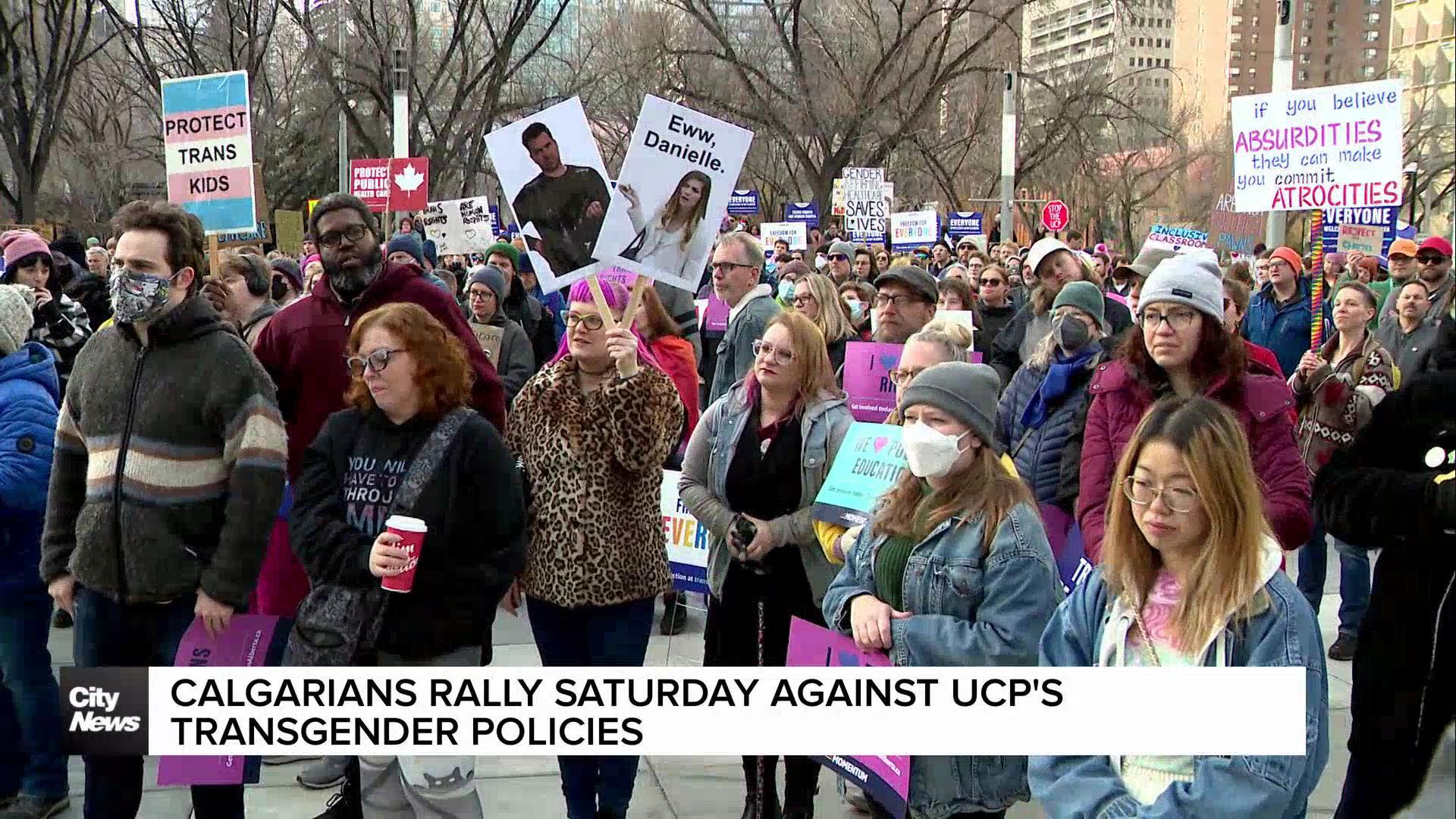 Calgarians rally against UCP's transgender policies