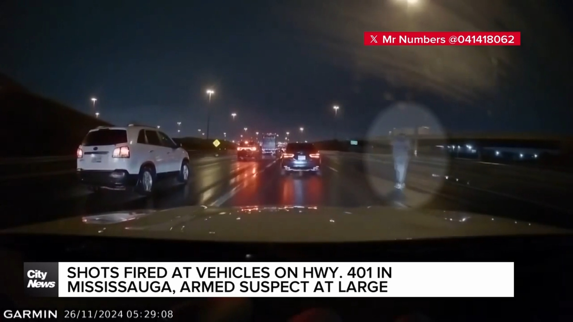 Shots fired at vehicles on highway 401, armed suspect at large