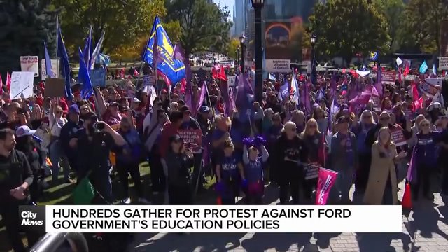 Hundreds gather for protest against Ford government's education policies