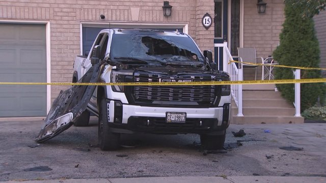 Tow truck set ablaze in Brampton driveway