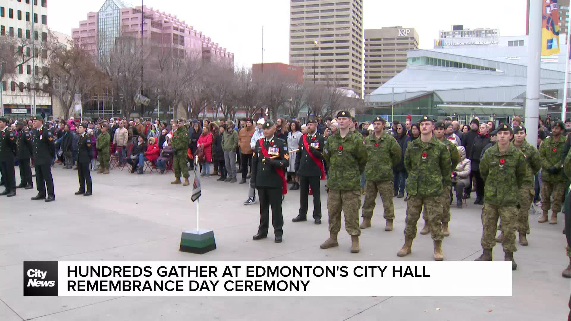 Remembrance Day brings hundreds to City Hall in Edmonton